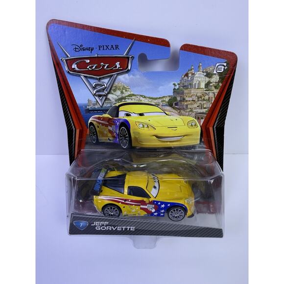 NIB Disney Pixar Cars 2 #7 Jeff Gorvette 1:55 Diecast Car Mattel 2010 - Picture 1 of 8